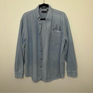 ultra club denim button up with sparkly trees